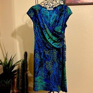 Evan Picone Bold Patterns Womens Dress. Teal,Blue, Green & Yellow Size 12